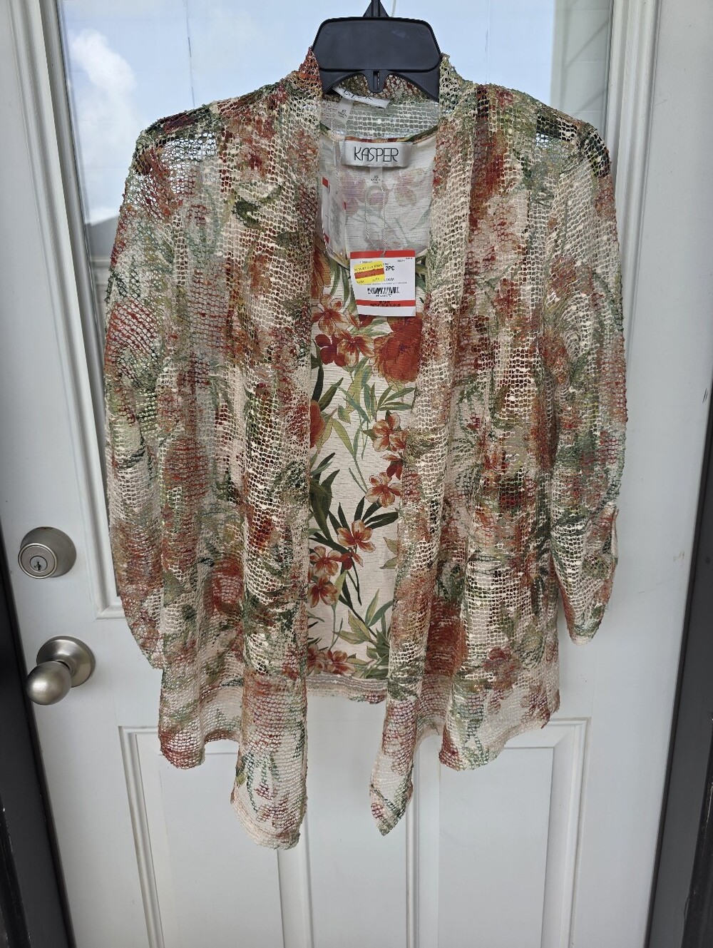 NWT Kasper 2Pc Floral Knit Tank & Open Front Cardigan Set XS $99 - Picture 2 of 10